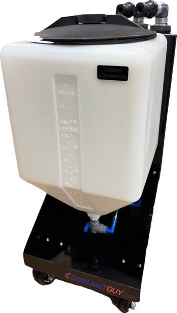 Coolant Commander SOLO 2 floor-mounted unit with on-board concentrate tank on locking casters